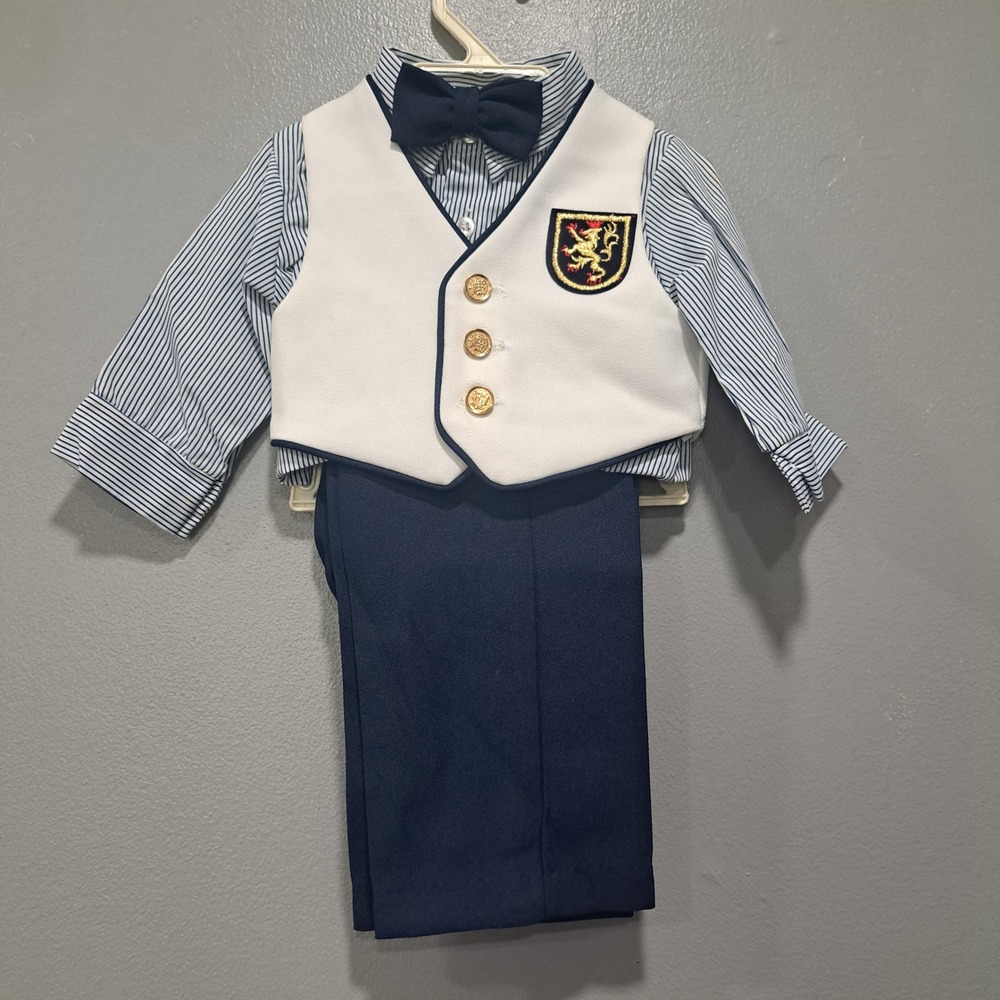 VTG R-Gee Originals Baby‎ Boys 3pc Suit Set 12M Navy White Preppy Academic
